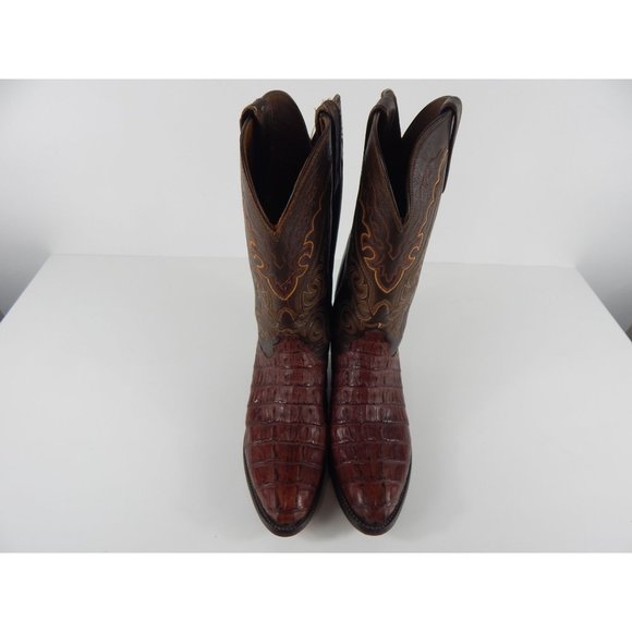 Lucchese Caiman Hornback Alligator Skin Boots Made in USA Brown Men\'s 8 ½ D67 main image 8